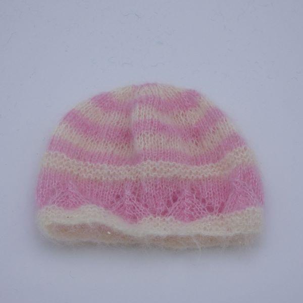 Bonnet laine mohair bébé écru et rose anglais