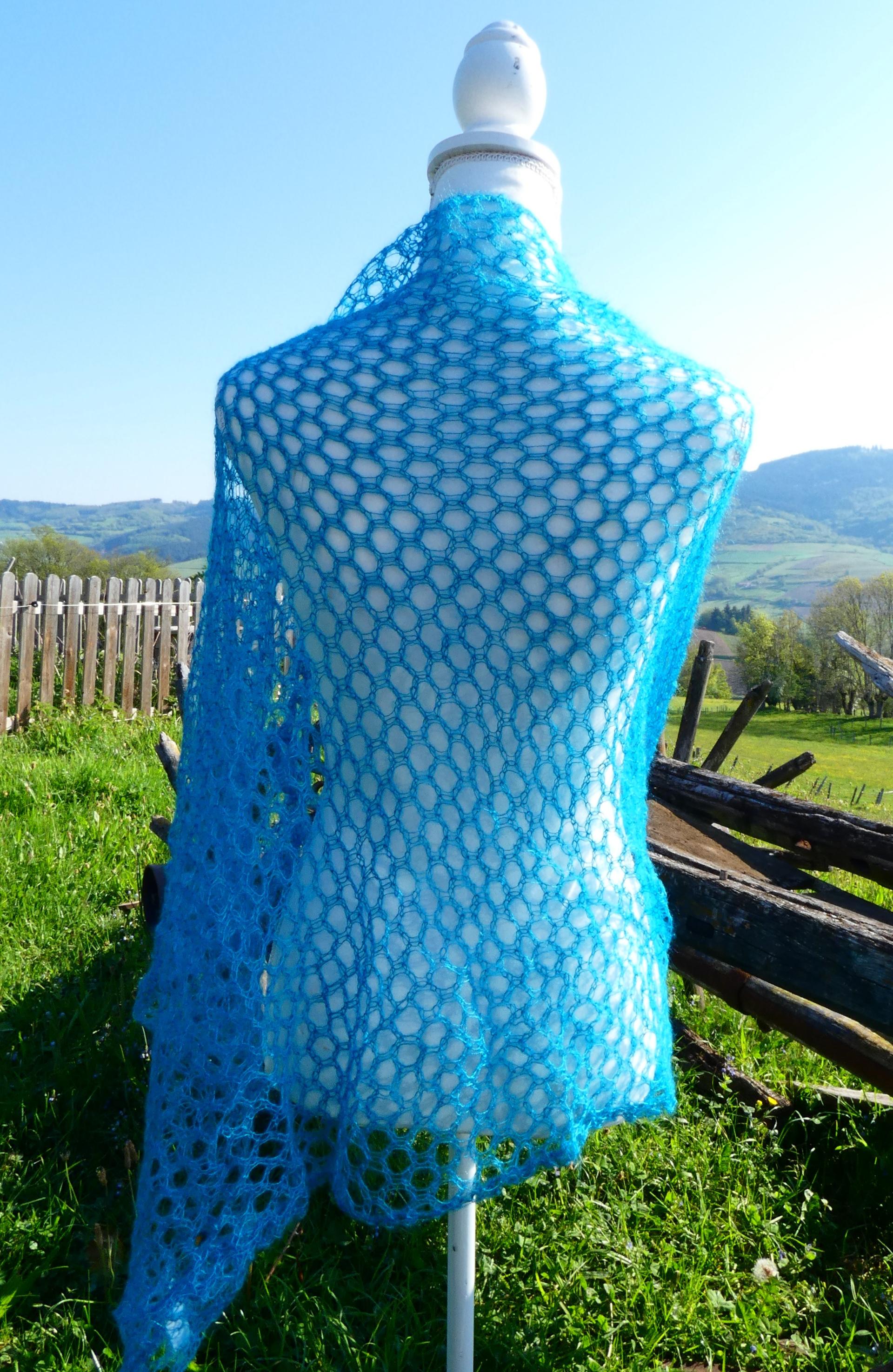 Carré tricot laine mohair bleu lagon 2