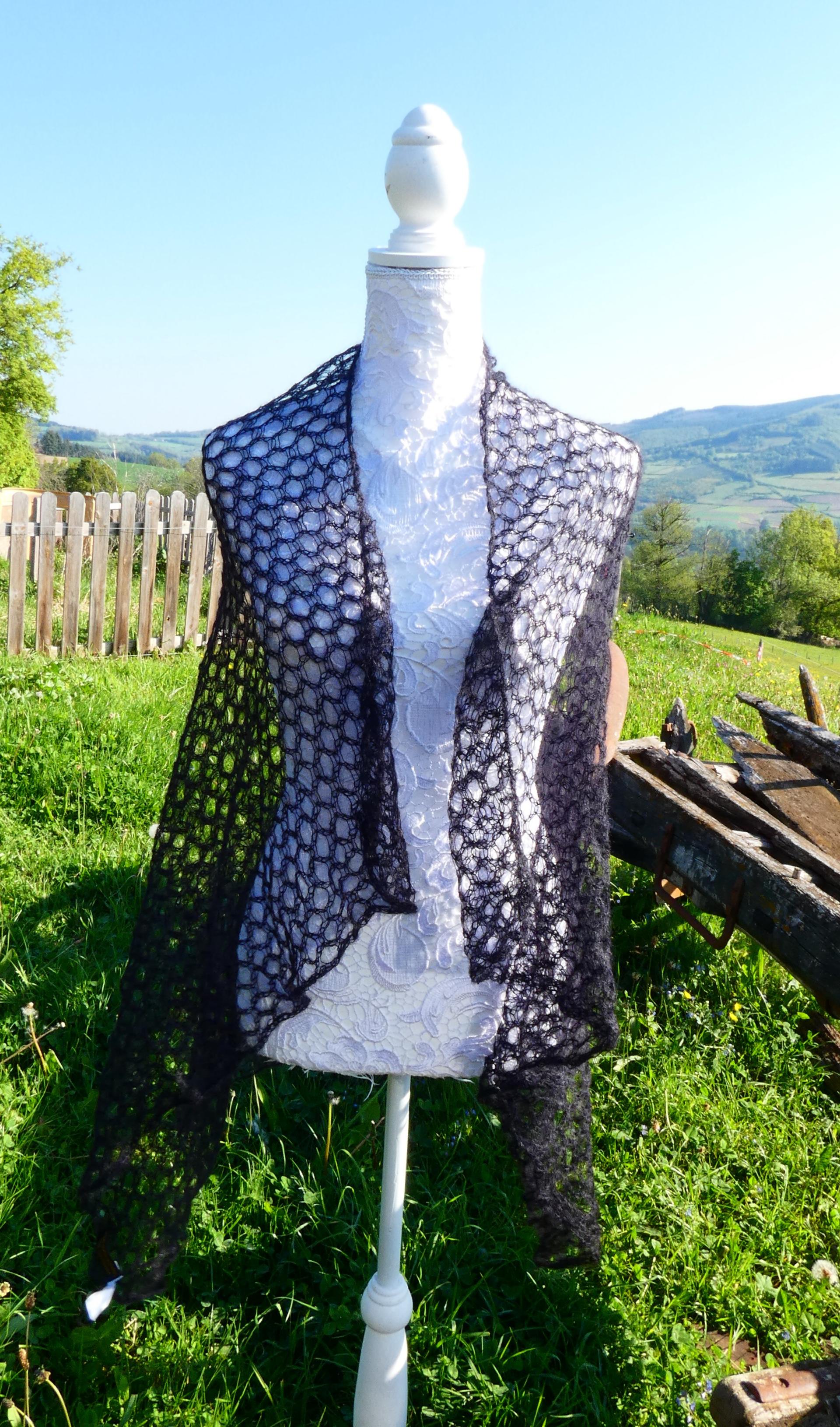 Carré tricot laine mohair noir 1