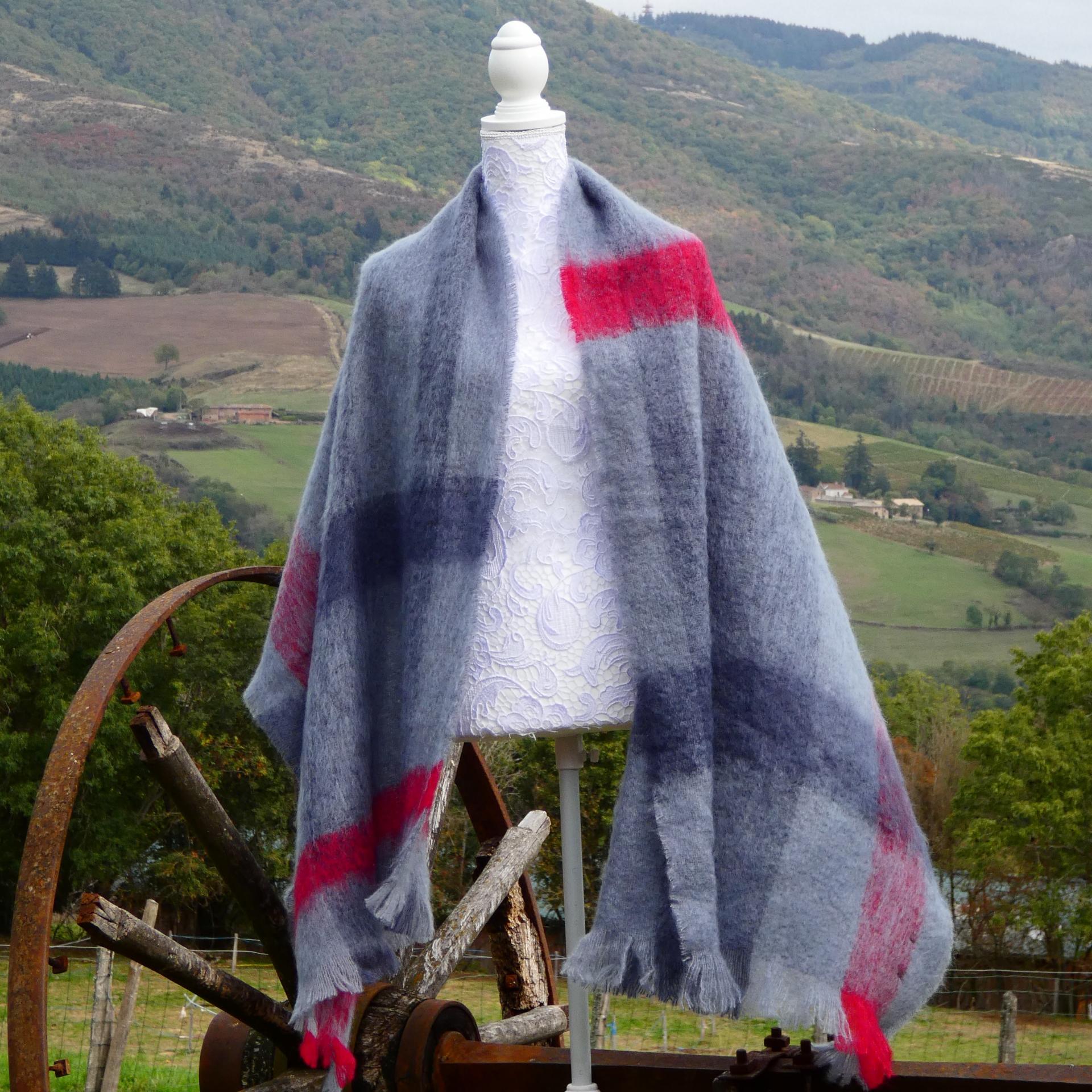 Etole Mohair écossais gris silex-rubis