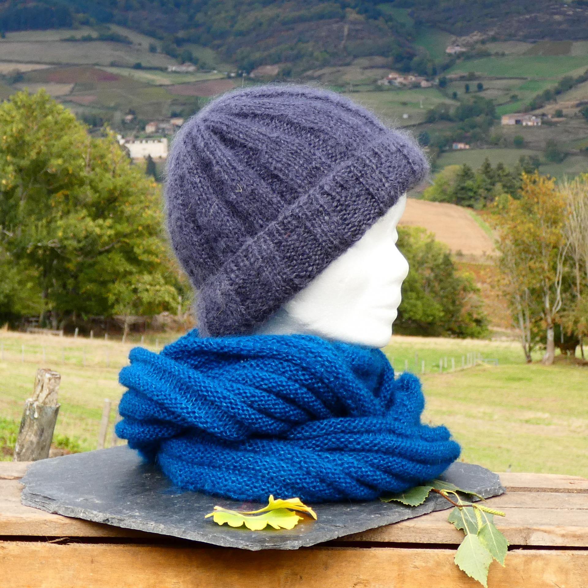 Snood Mohair bleu paon