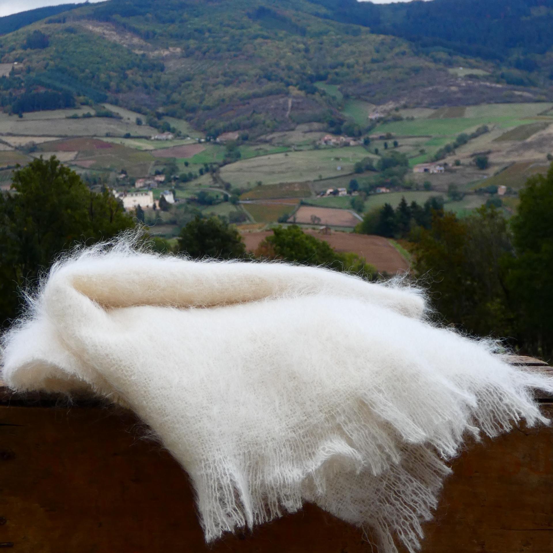 Plaid laine mohair uni écru