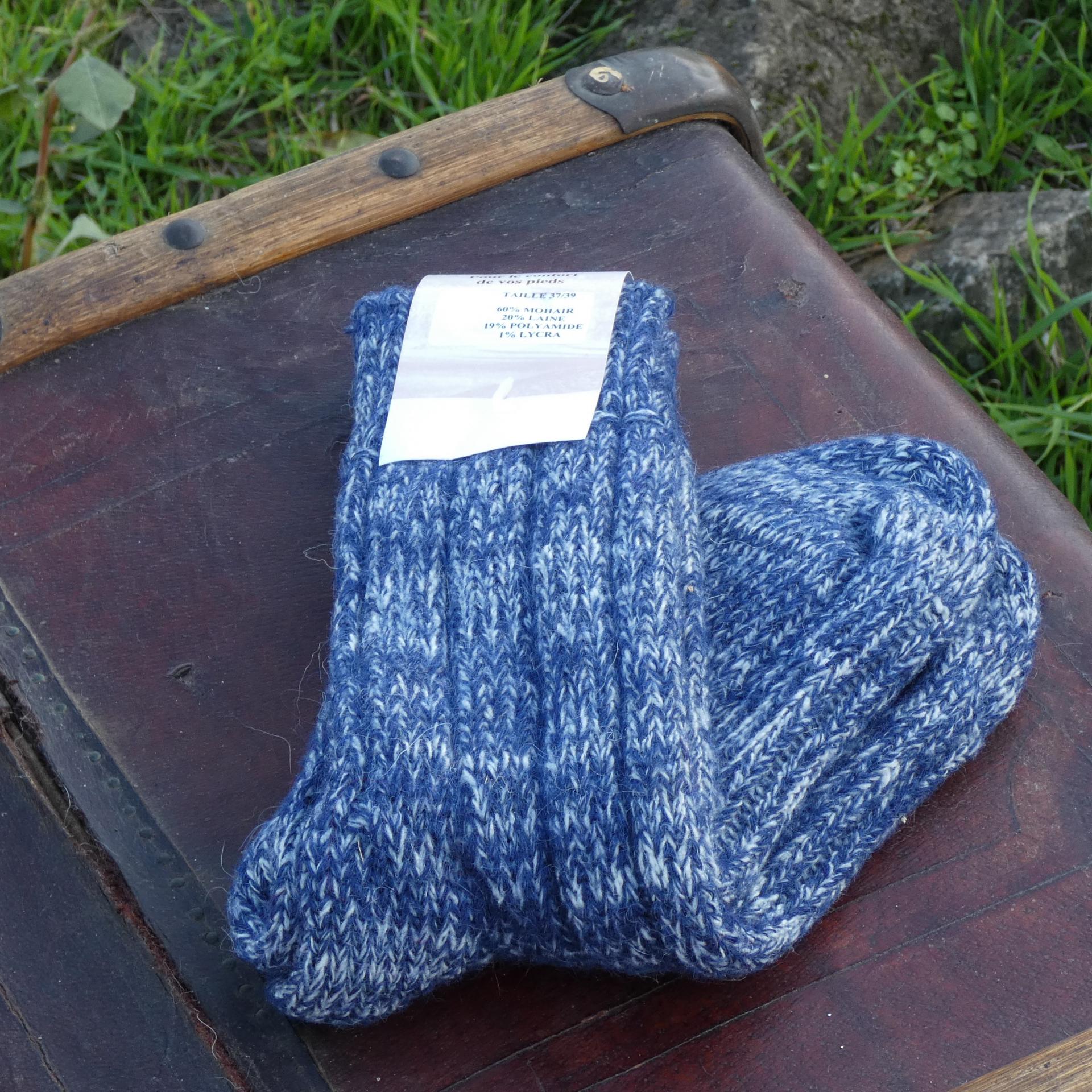 Chaussettes montagne courtes en laine mohair souris côtelé 
