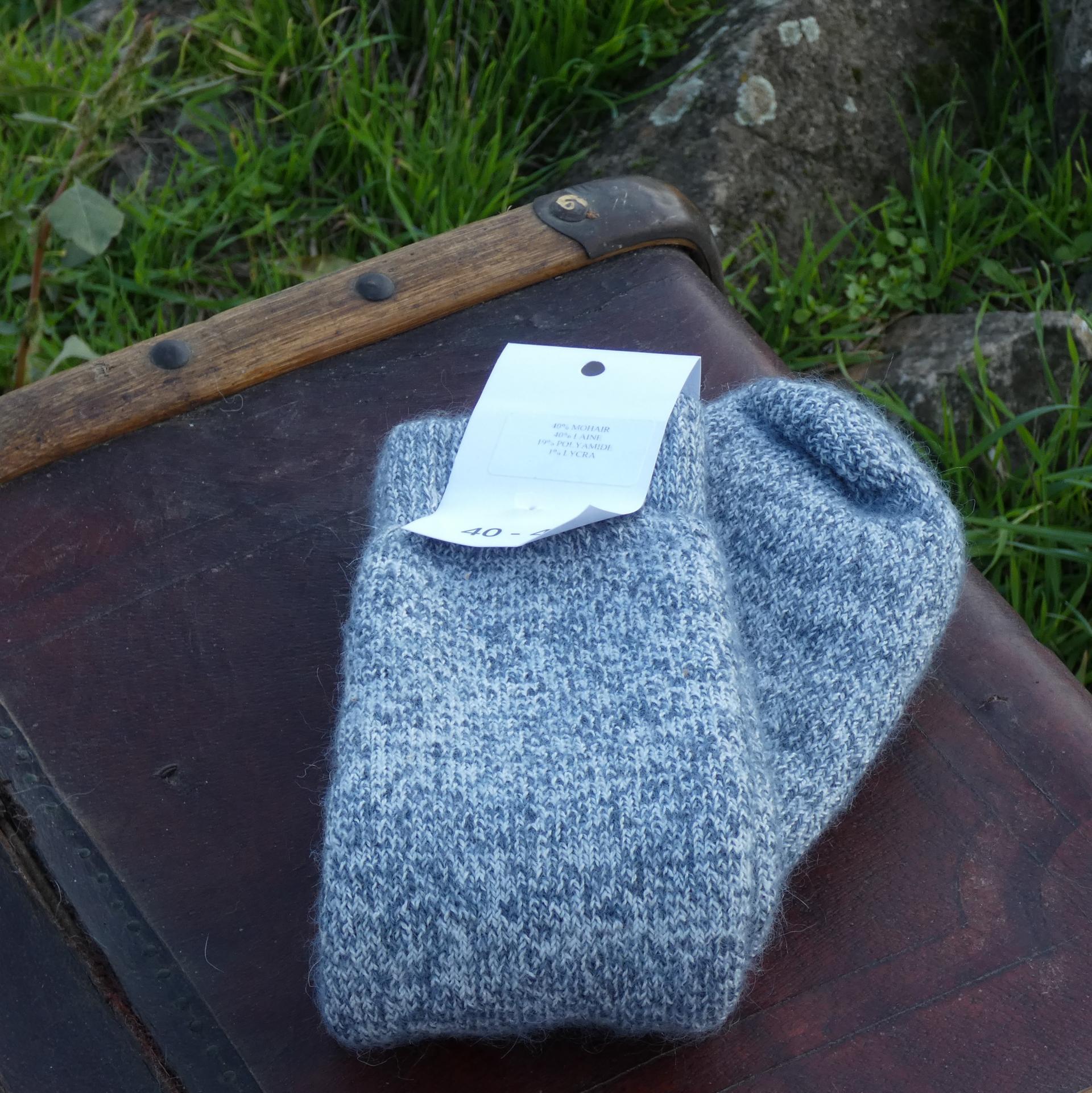 Chaussettes montagne courtes en laine mohair souris