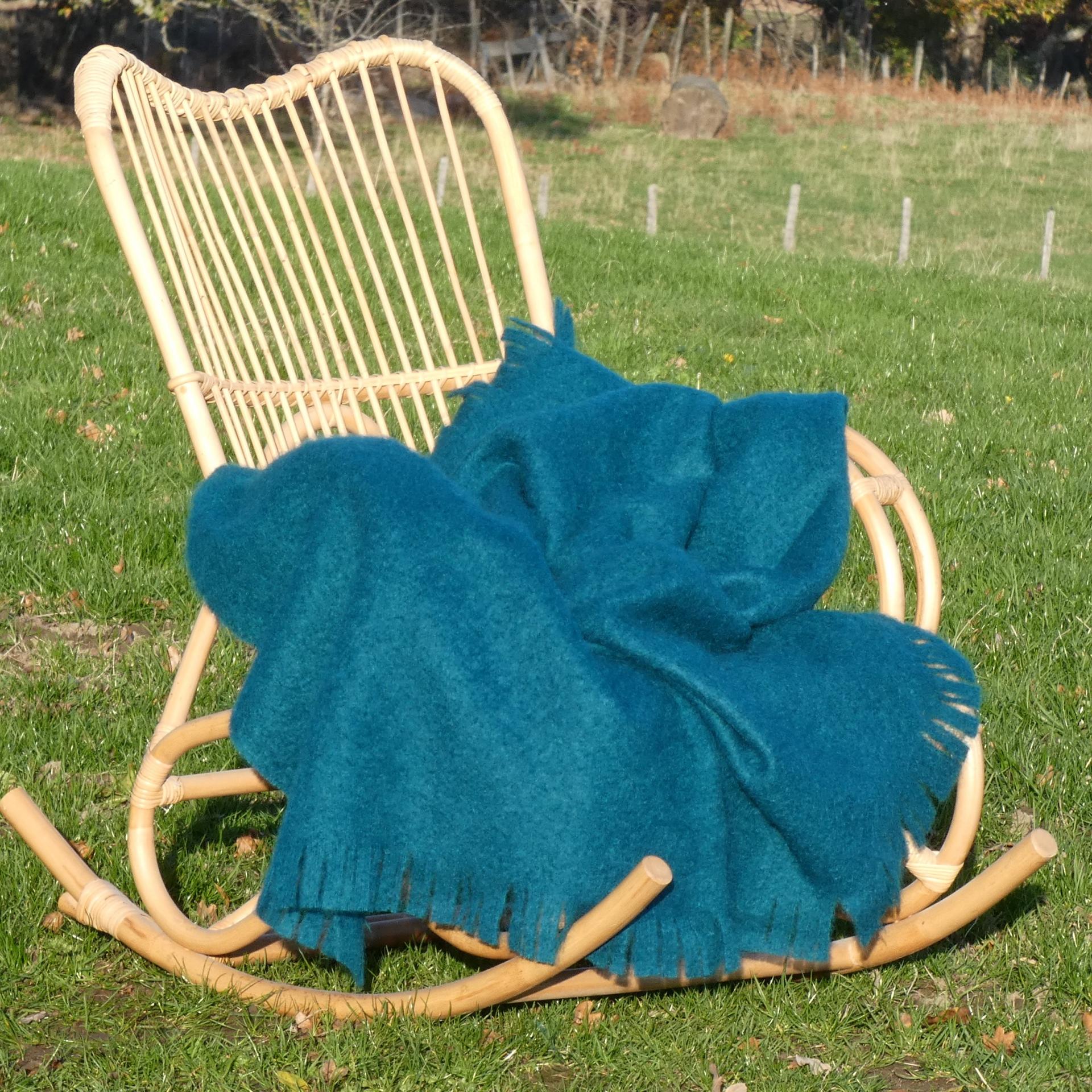 Plaid laine mohair uni lagon