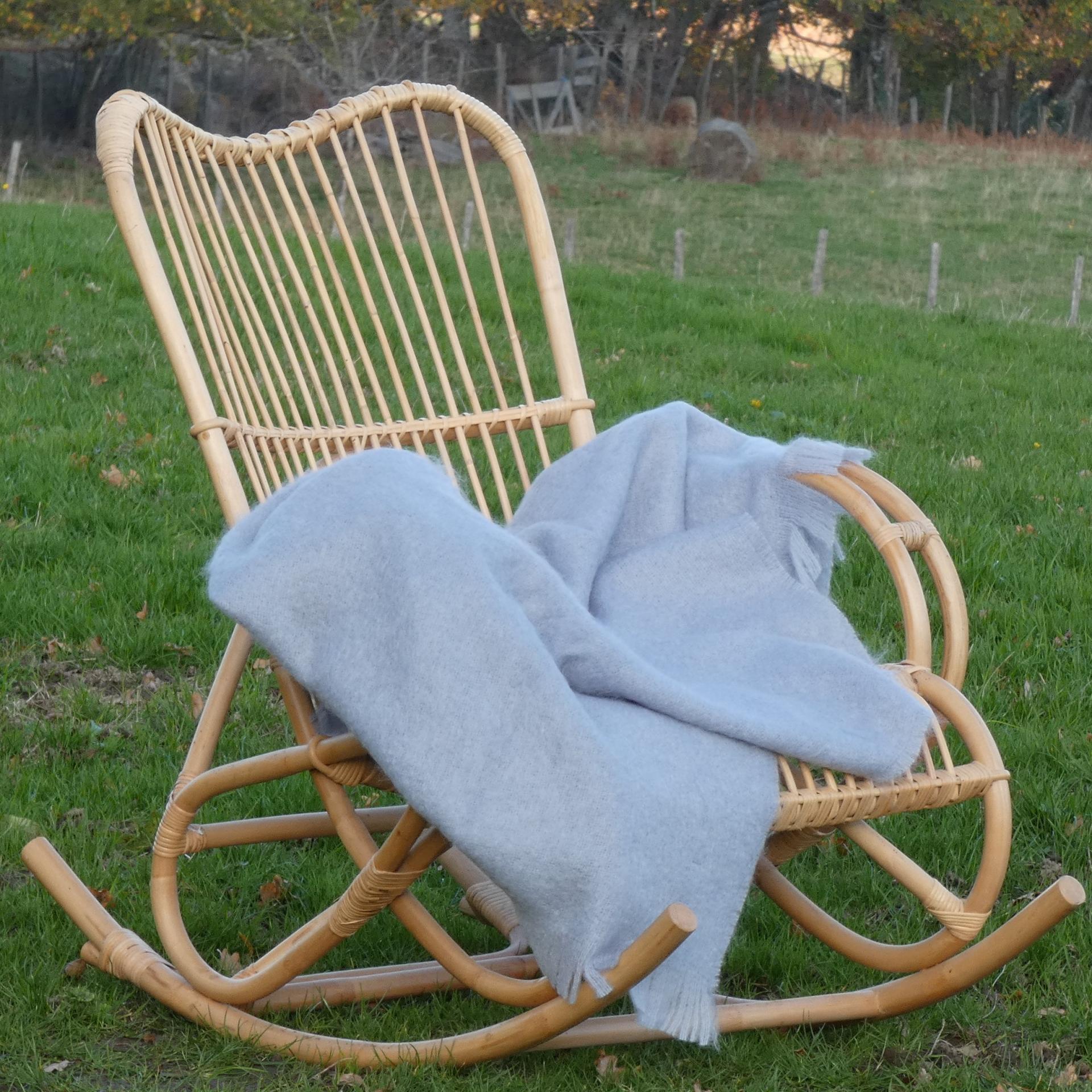 Plaid laine mohair uni gris argent