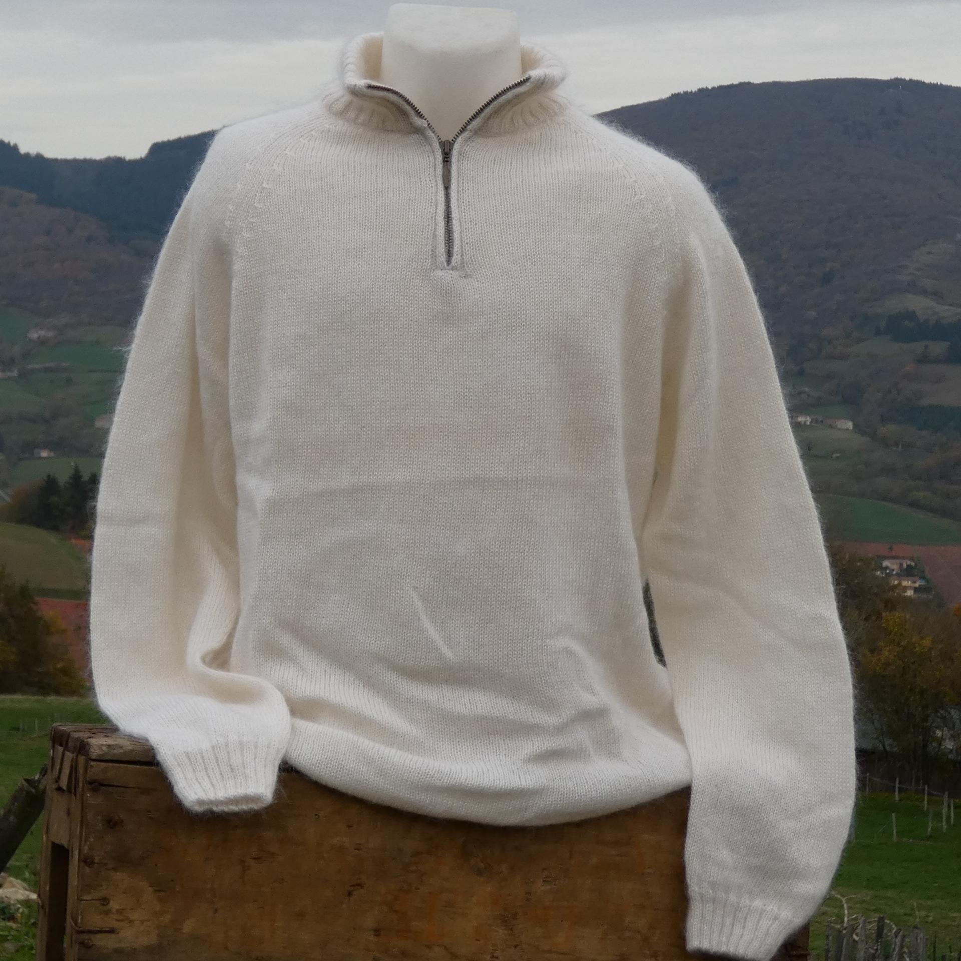 pull laine mohair zippé écru