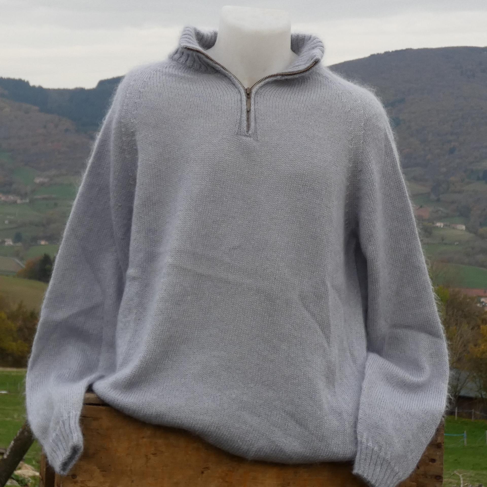 pull laine mohair zippé gris perle