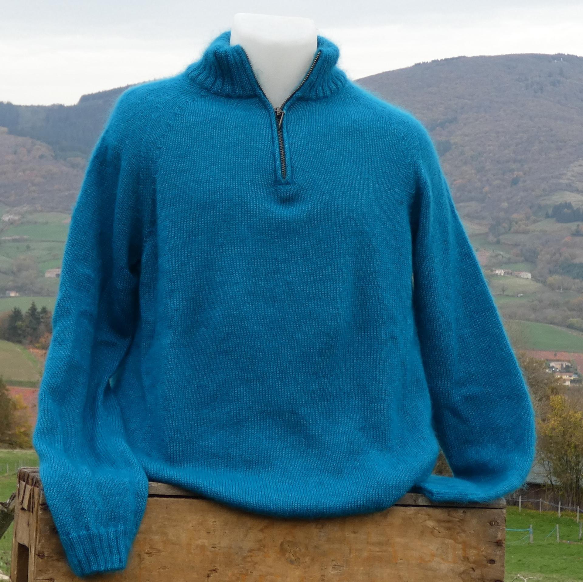 pull laine mohair zippé lagon