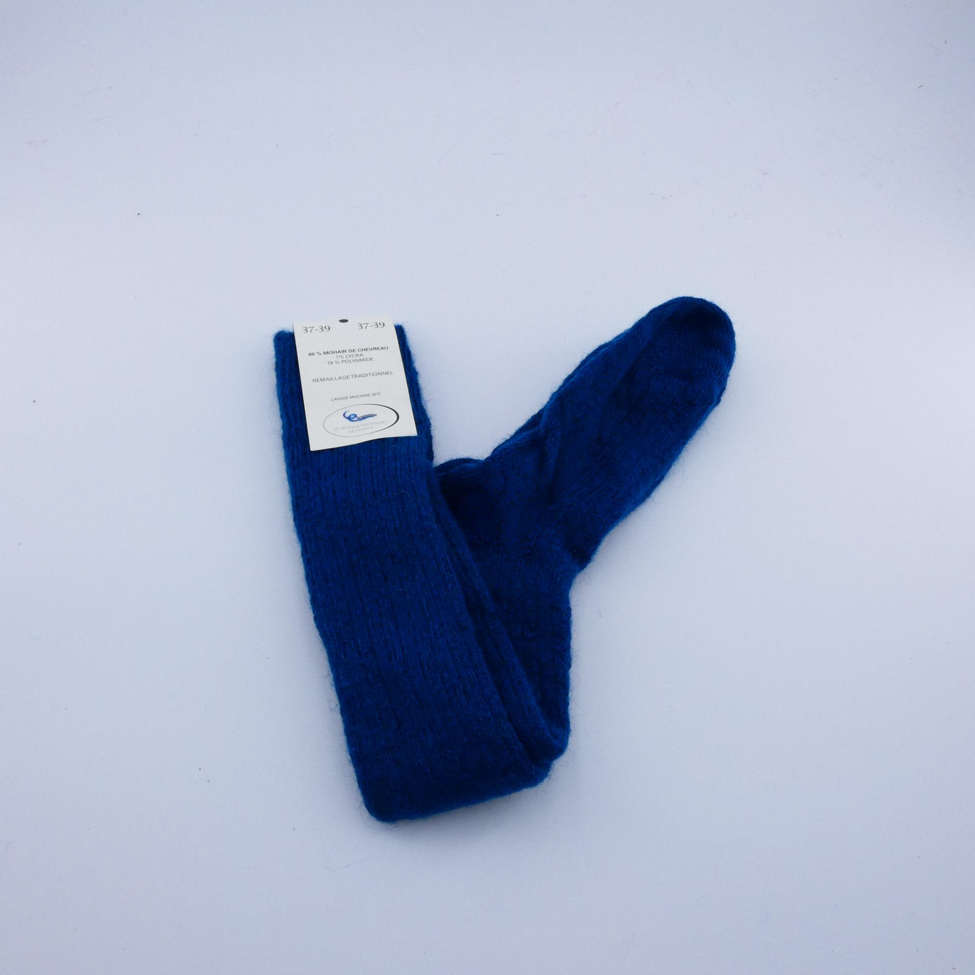 Chaussettes longues en laine Mohair bleu paon
