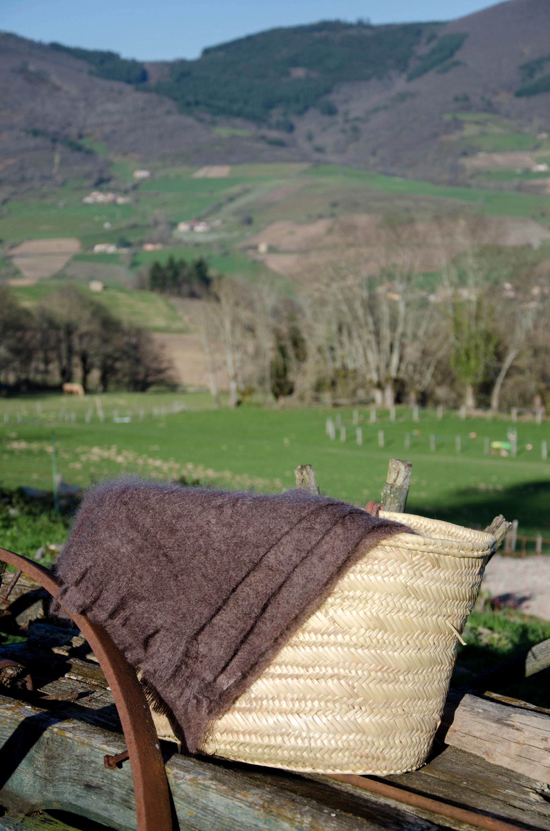 Plaid laine mohair uni chataigne