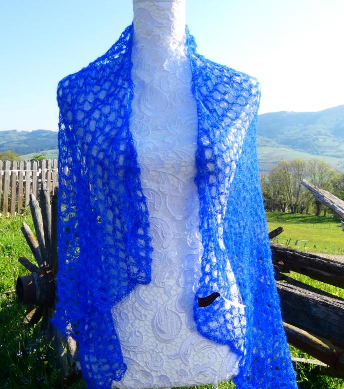 Carré tricot Mohair bleu klein
