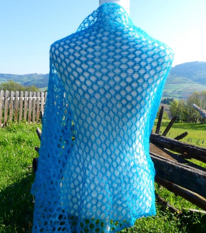 Carré tricot laine mohair bleu lagon 2
