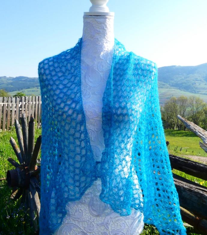 Carré tricot laine mohair bleu lagon 1