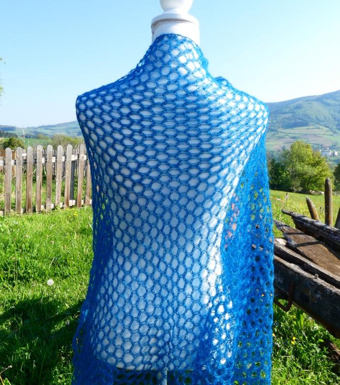 Carré tricot Mohair bleu paon 2