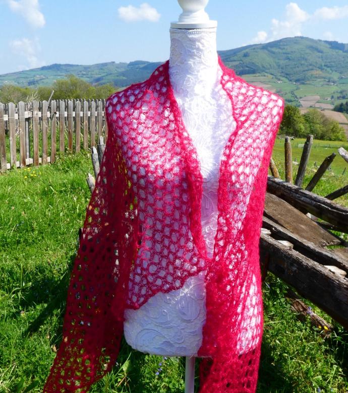 Carré tricot laine mohair rubis 1