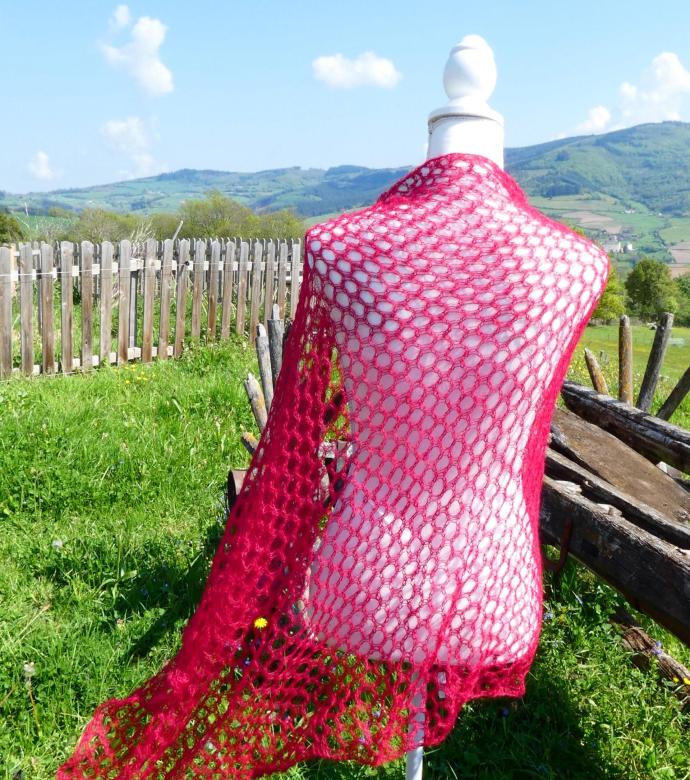 Carré tricot laine mohair rubis 2