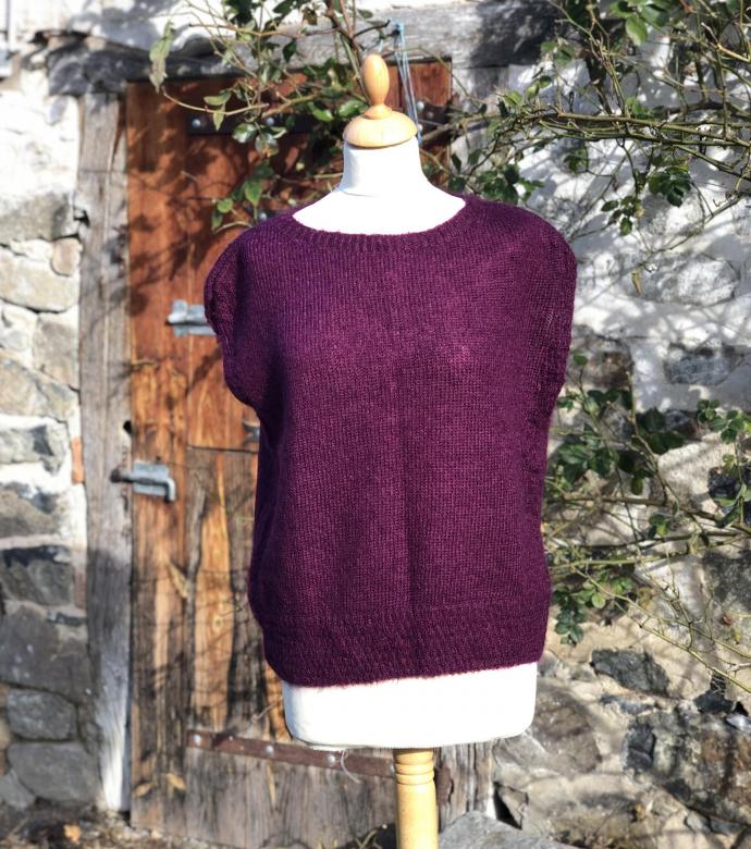 Pull col bateau sans manches mohair et soie