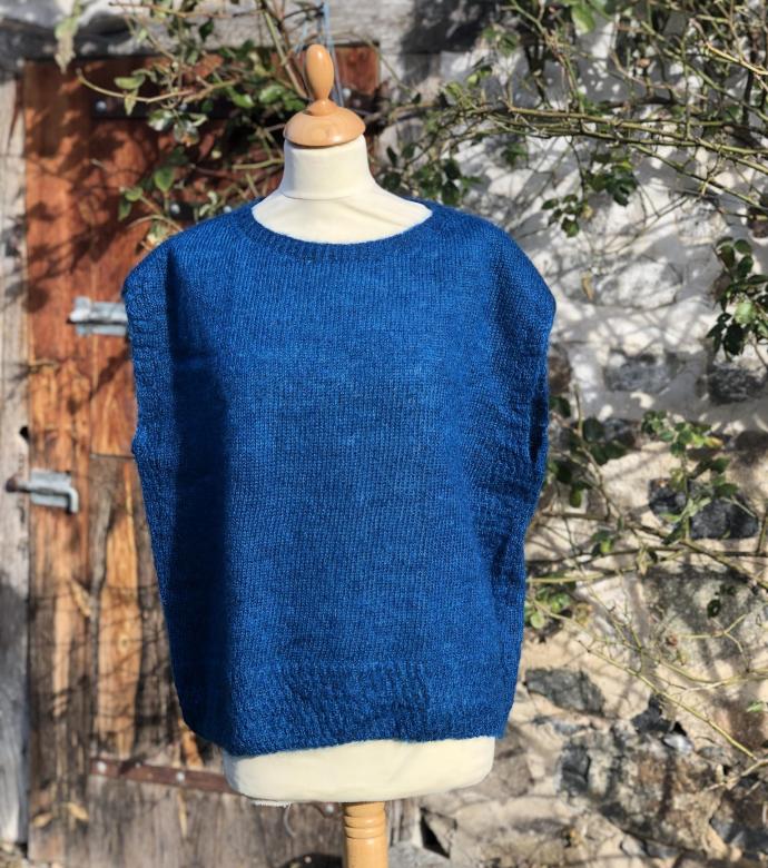 Pull col bateau sans manches mohair et soie