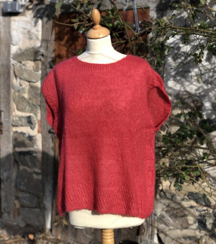 Pull col bateau sans manches mohair et soie