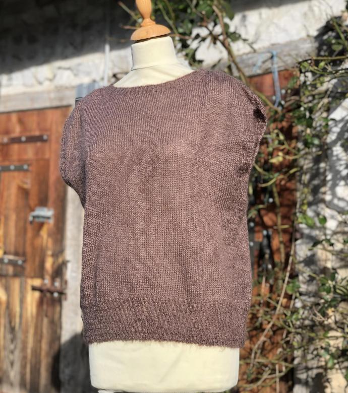 Pull col bateau sans manches mohair et soie