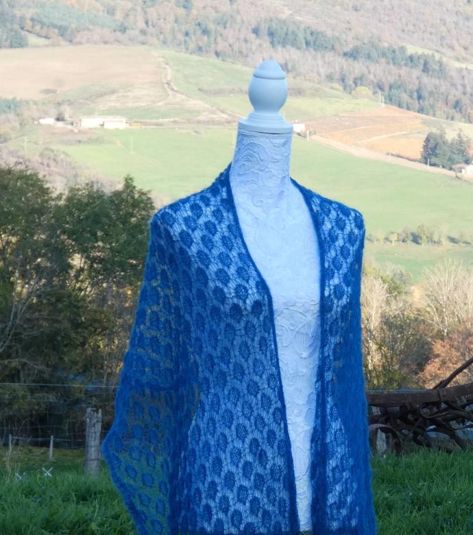 Etole tricot Mohair bleu paon