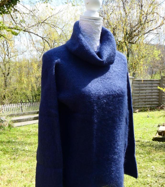 Pull tunique Mohair boule mer chine