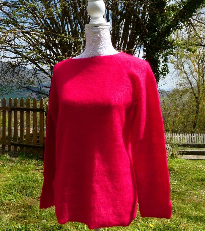 Pull tunique Mohair rond framboise