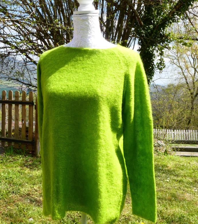 Pull tunique Mohair rond vert anis