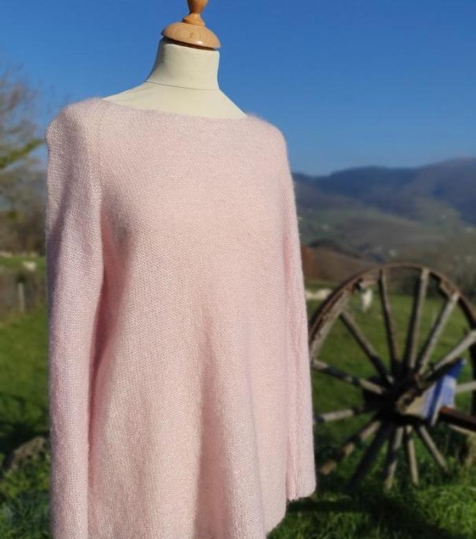 Pull Mohair rond rose anglais