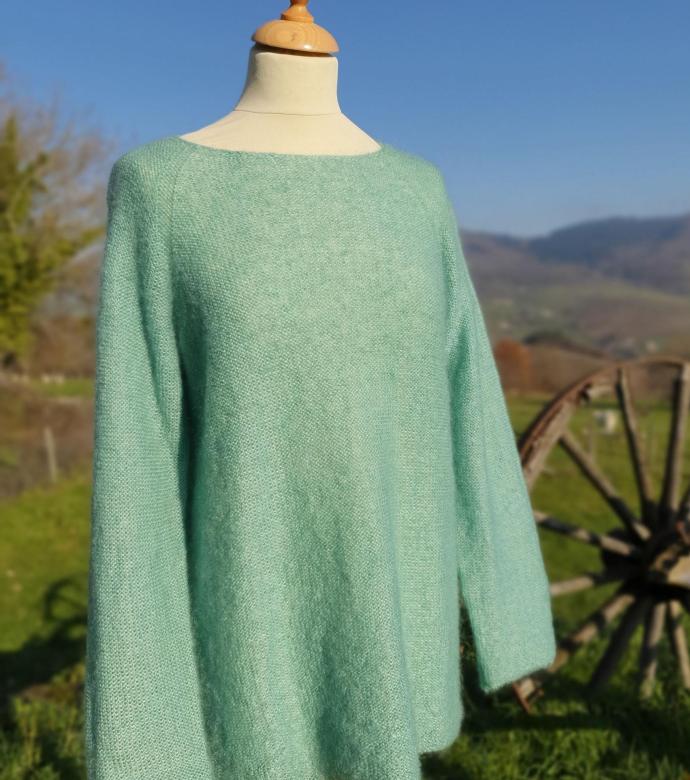 Pull Mohair rond sauge