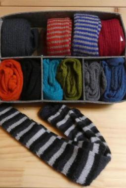 Chaussettes longues rayées en laine Mohair noir/gris
