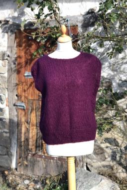 Pull col bateau sans manches mohair et soie