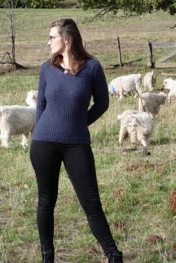 Pull col V Mohair orage