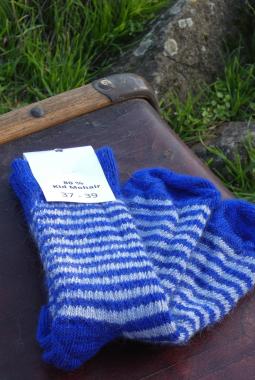 Chaussettes rayées laine mohair bleu klein/gris perle