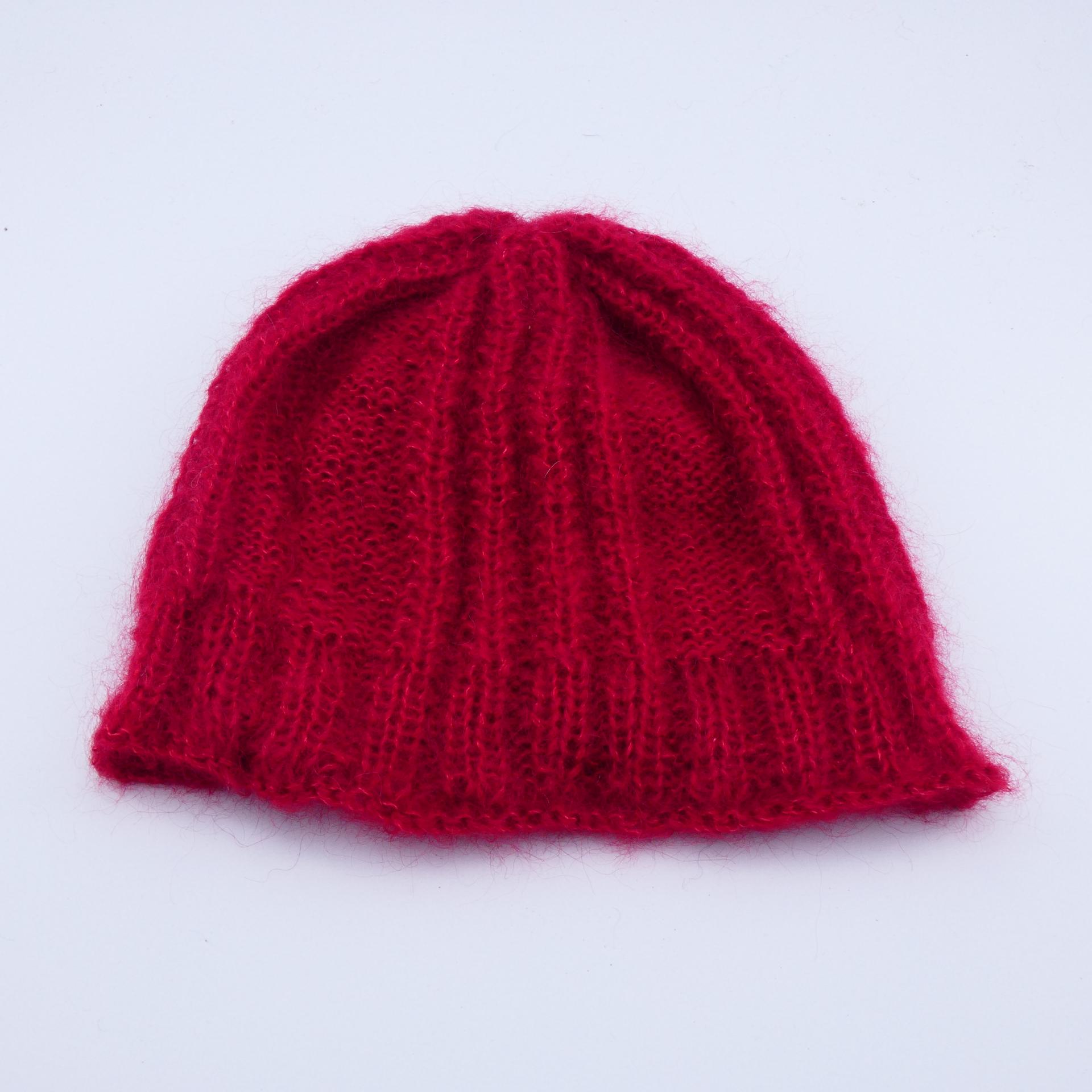 Bonnet laine mohair rubis