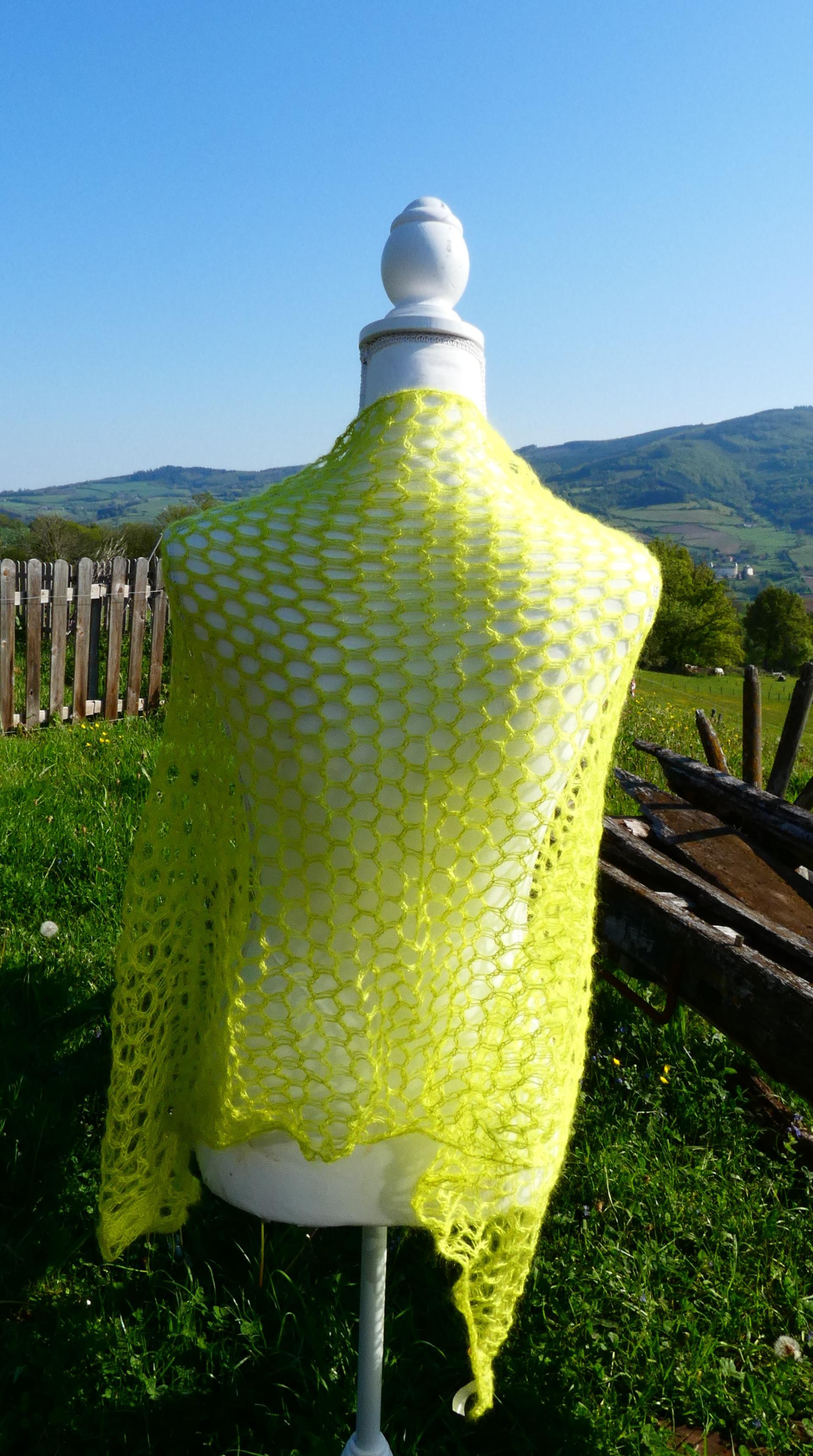 Carré tricot Mohair chartreuse 1