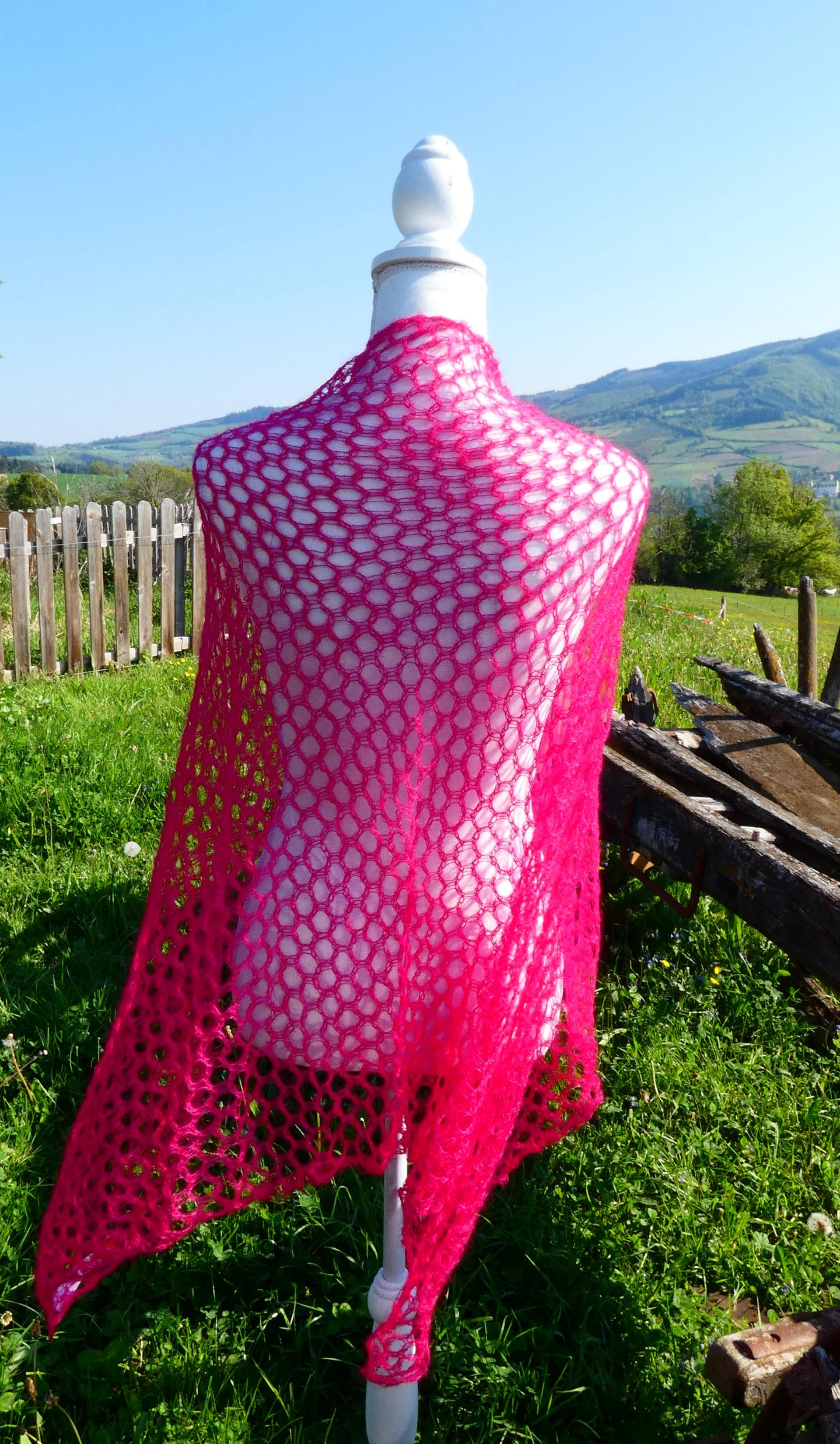 Carré tricot Mohair framboise 2