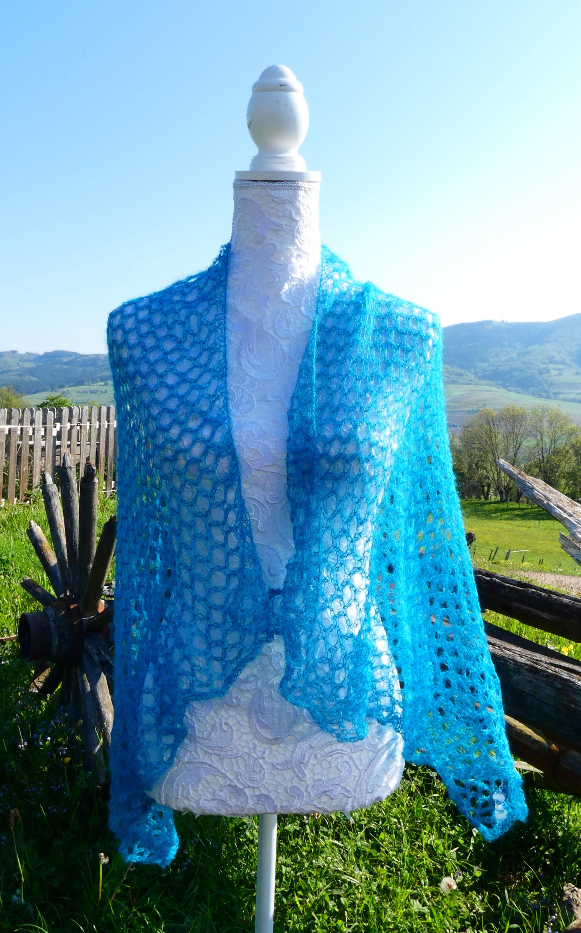 Carré tricot Mohair lagon 1