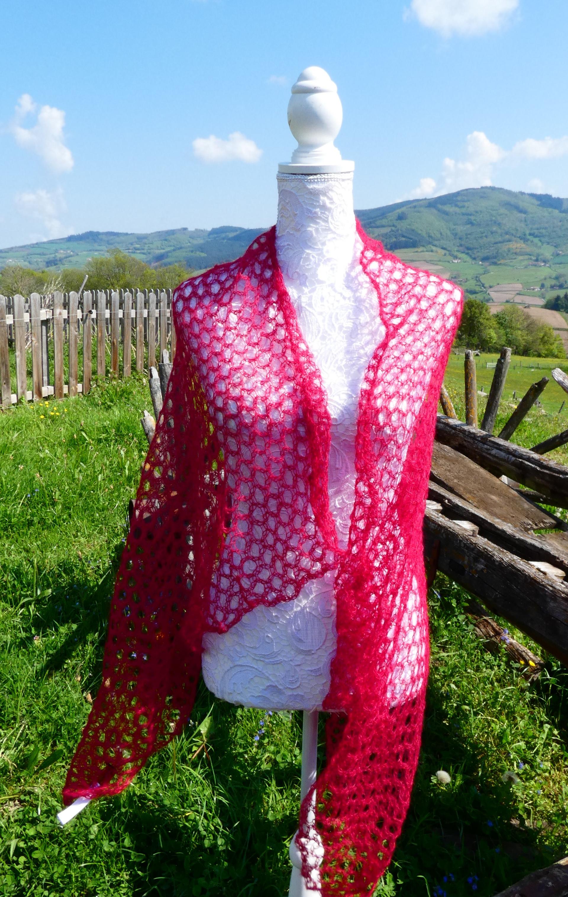 Carré tricot Mohair rubis 1