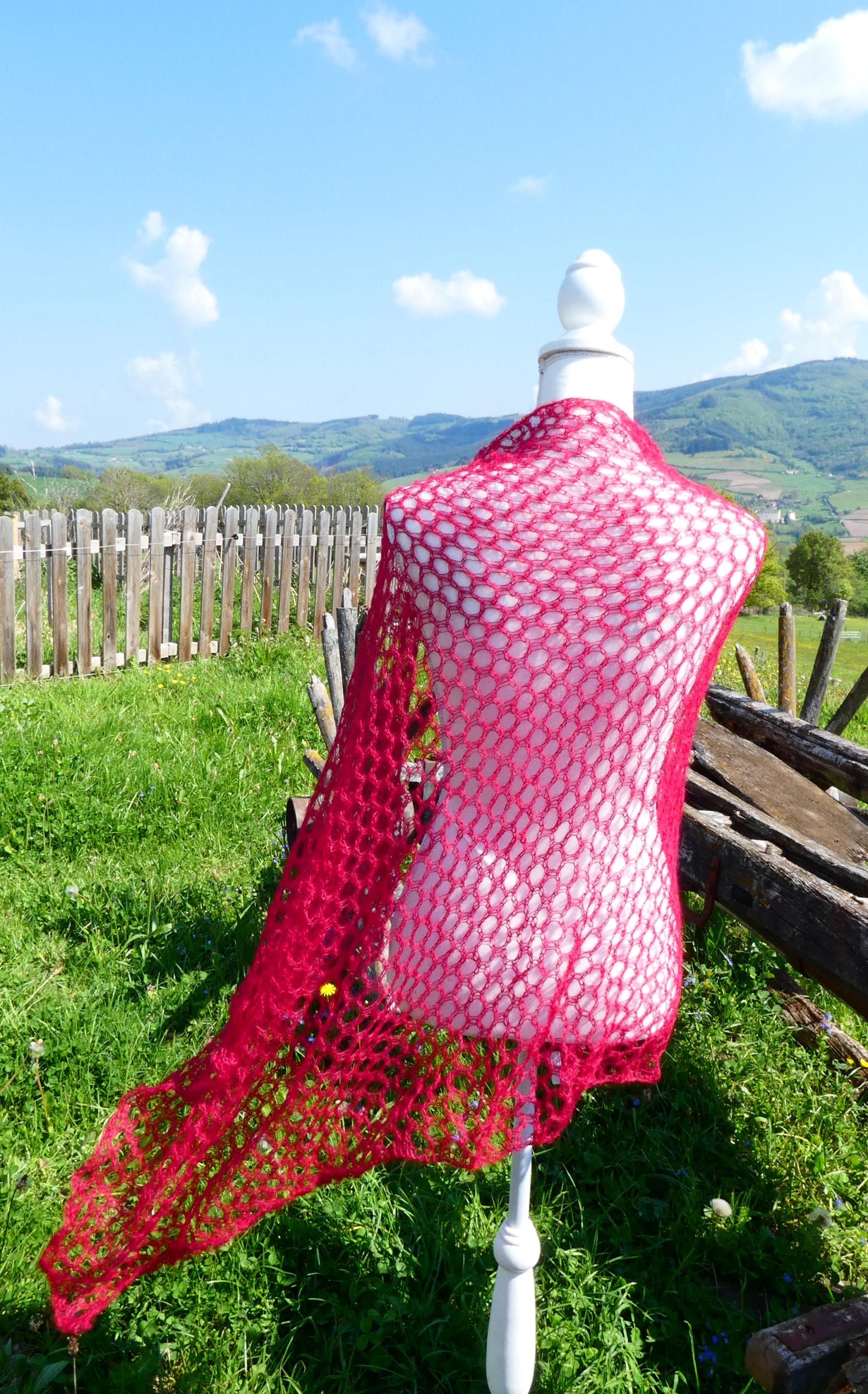 Carré tricot Mohair rubis 2