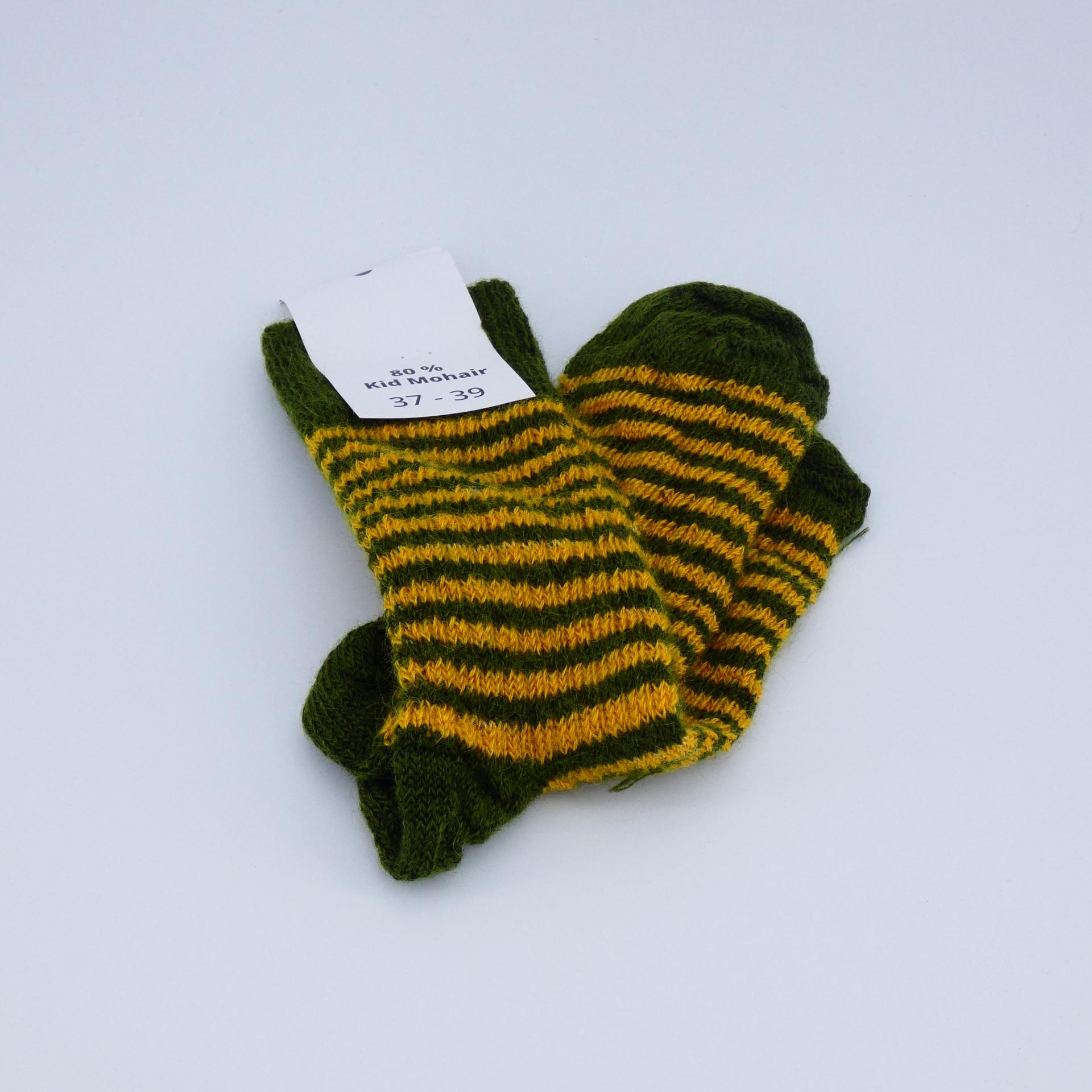 Chaussettes rayées laine mohair mousse/mangue