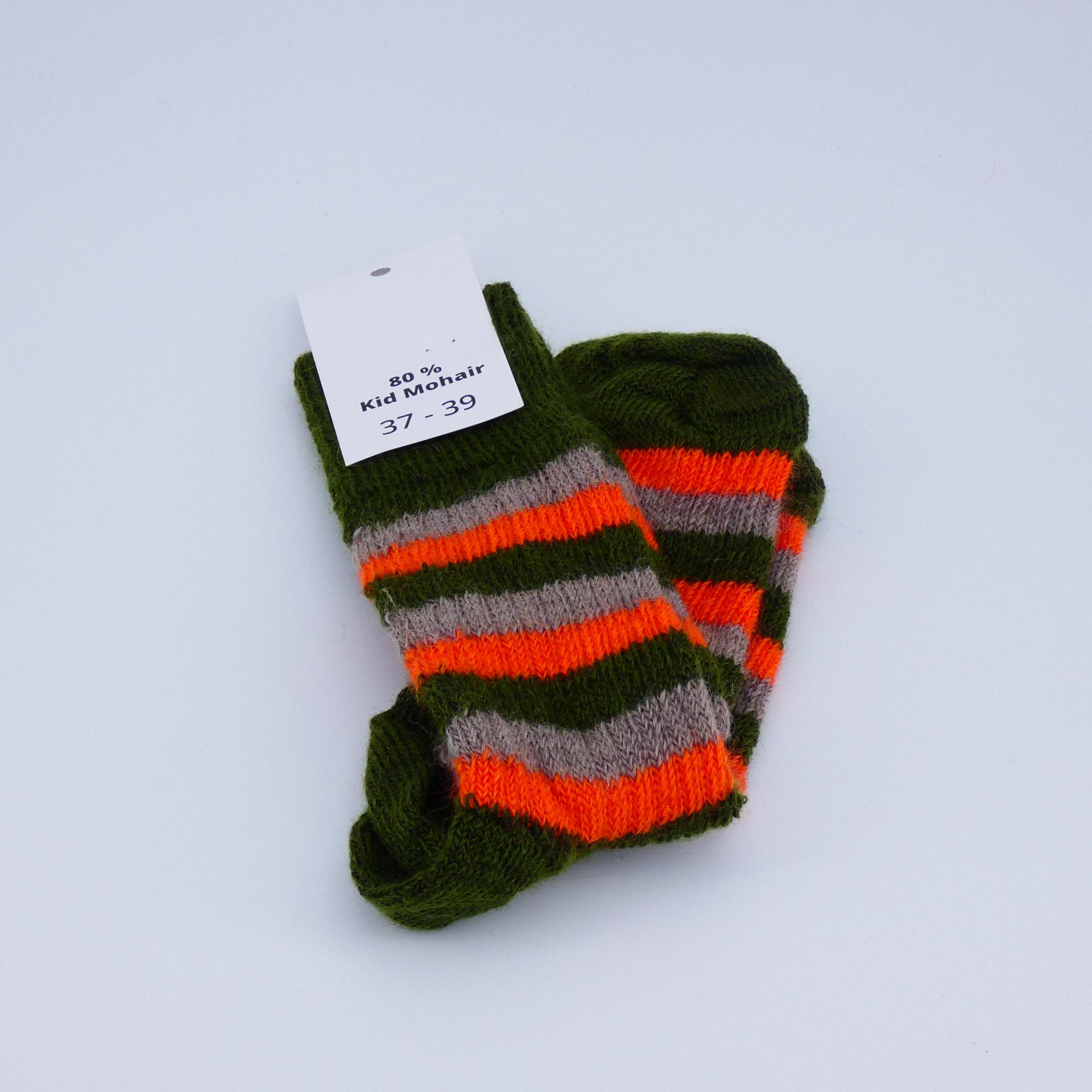 Chaussettes rayées laine mohair Mousse/capucine/taupe