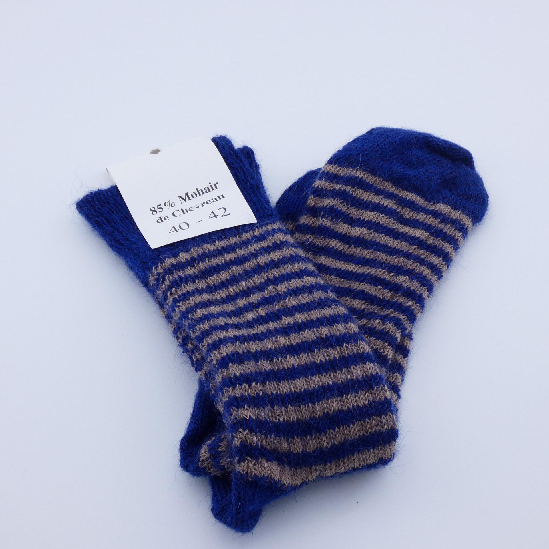 Chaussettes rayées laine mohair nocturne/taupe