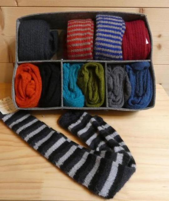 Chaussettes longues rayées en laine Mohair noir/gris
