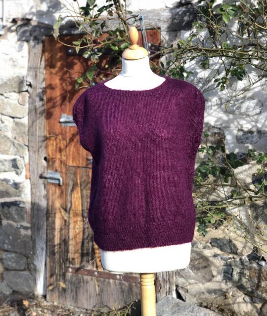 Pull col bateau sans manches mohair et soie