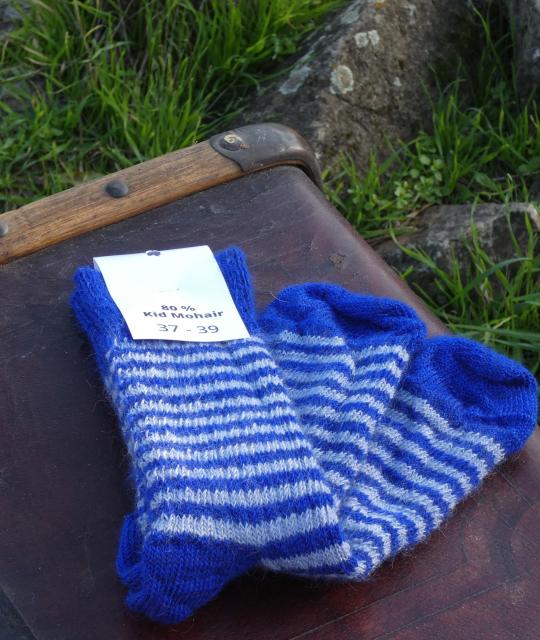 Chaussettes rayées laine mohair bleu klein/gris perle