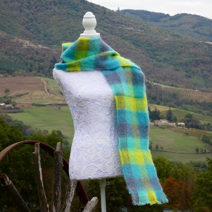 Grande écharpe Mohair carreau mangue/caraïbes