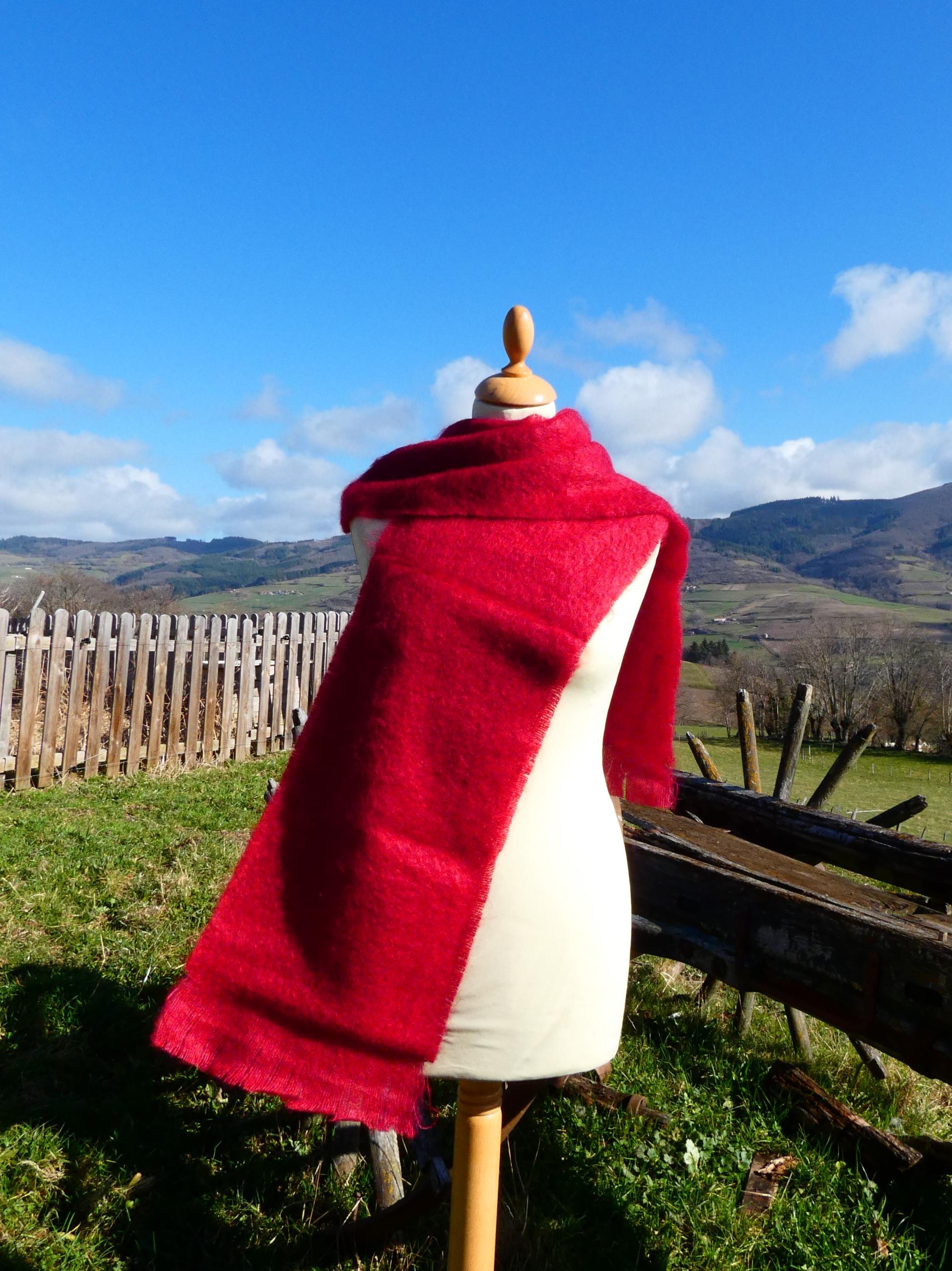 Grande écharpe Mohair rubis 2