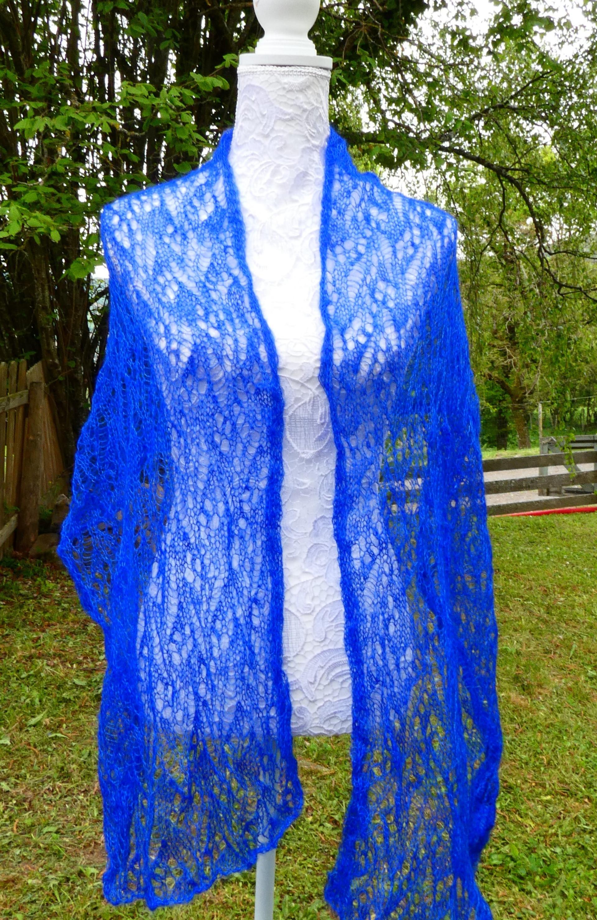 Echarpe tricot Mohair bleu klein 1